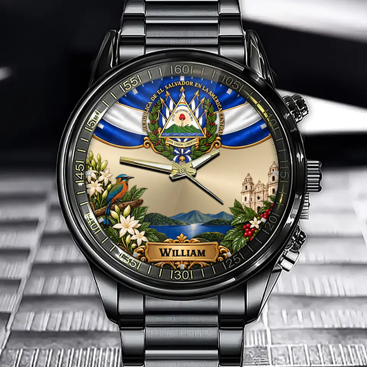 Custom El Salvador Heritage Watch - Personalized Name Gift - Carry Home On Your Wrist