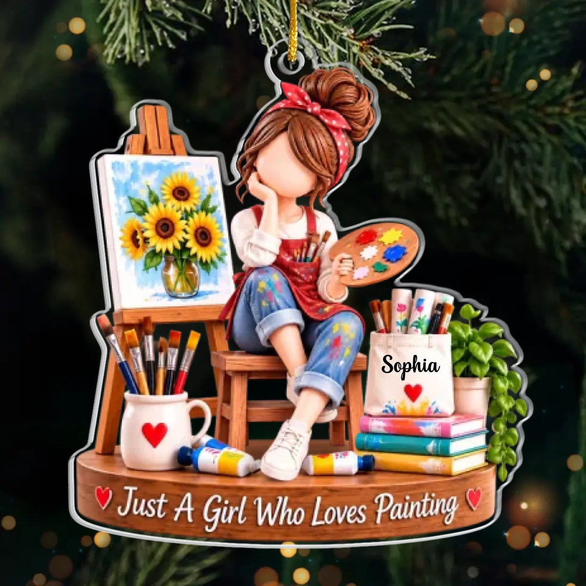 Custom Painting Girl Christmas Gifts for Artists - Personalized Acrylic Ornament