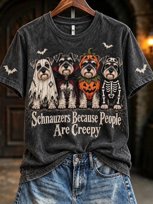 Women's Schnauzers Because People Are Creepy Halloween Print Short-sleeved T-shirt