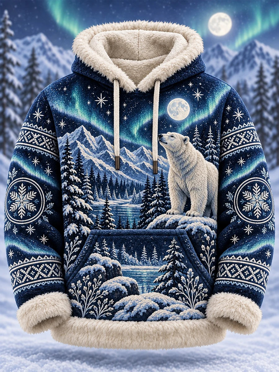 Men's Nordic Forest Animal Fleece-Lined Hoodie