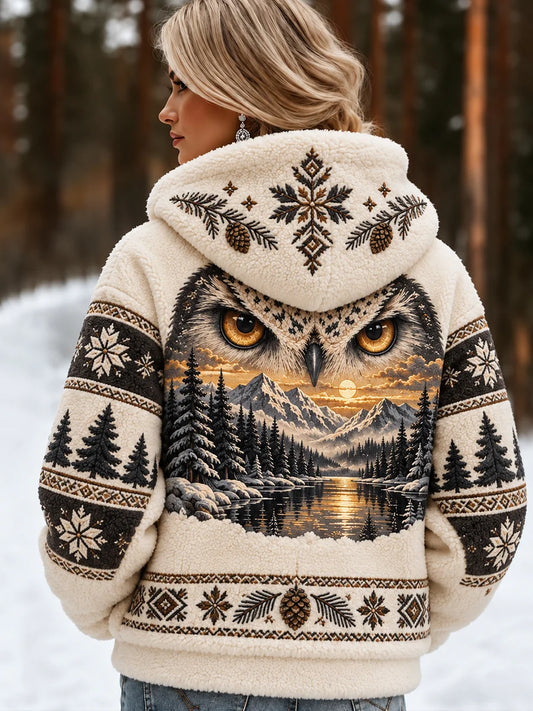 Women's Nordic Forest Animal Print Zip-Up Hoodie