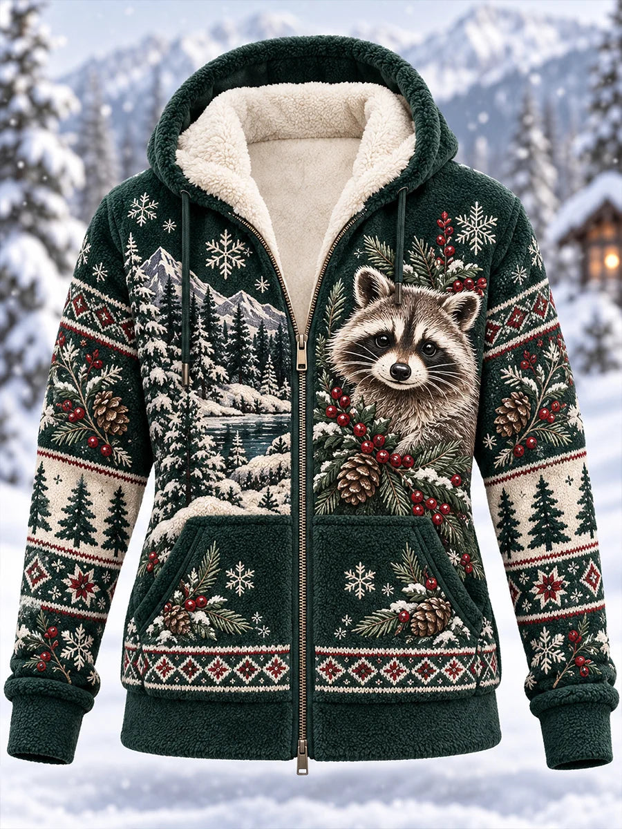 Women's Nordic Forest Animal Fleece-Lined Hoodie