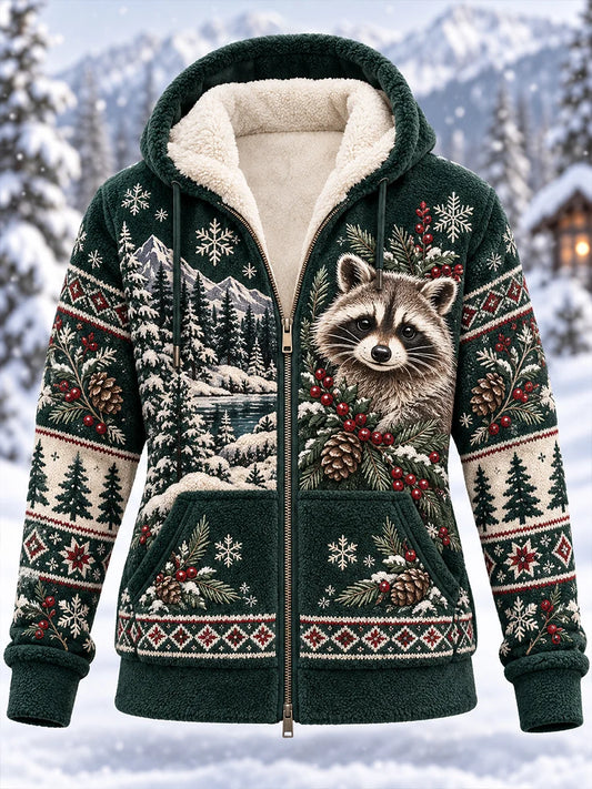 Women's Nordic Forest Animal Fleece-Lined Hoodie