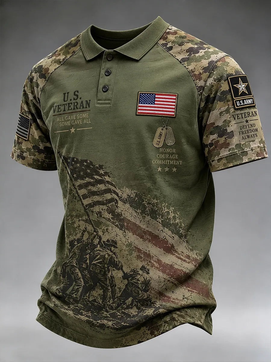 🎖️Men's Short-Sleeve Polo Shirt With Veteran-Themed Camouflage Print