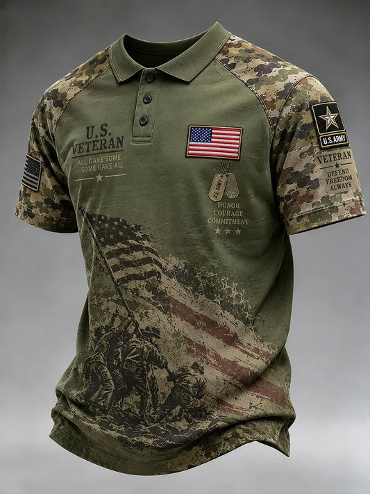 🎖️Men's Short-Sleeve Polo Shirt With Veteran-Themed Camouflage Print