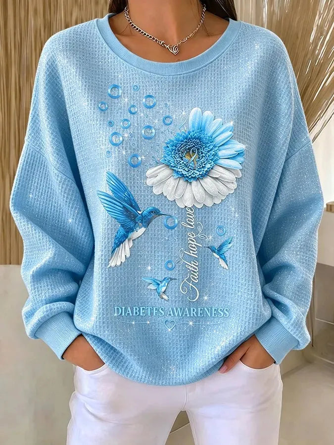 Women's Casual Printed Waffle Long-Sleeve Top
