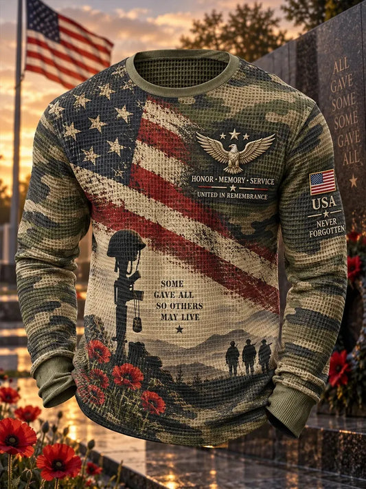 🎖️Men's Veterans Day Theme Waffle Long Sleeve T-Shirt