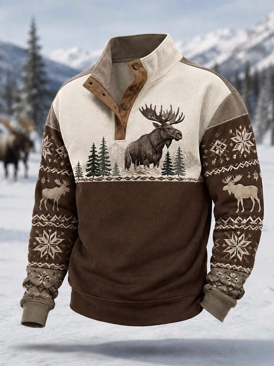 Men's Winter Moose Print Casual Pullover
