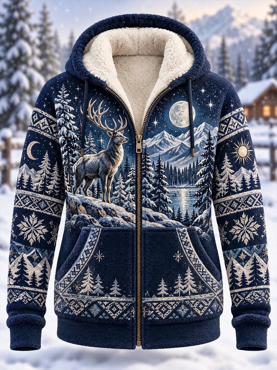 Women's Nordic Forest Animal Fleece-Lined Hoodie
