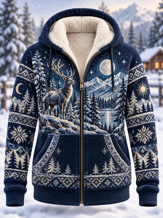 Women's Nordic Forest Animal Fleece-Lined Hoodie