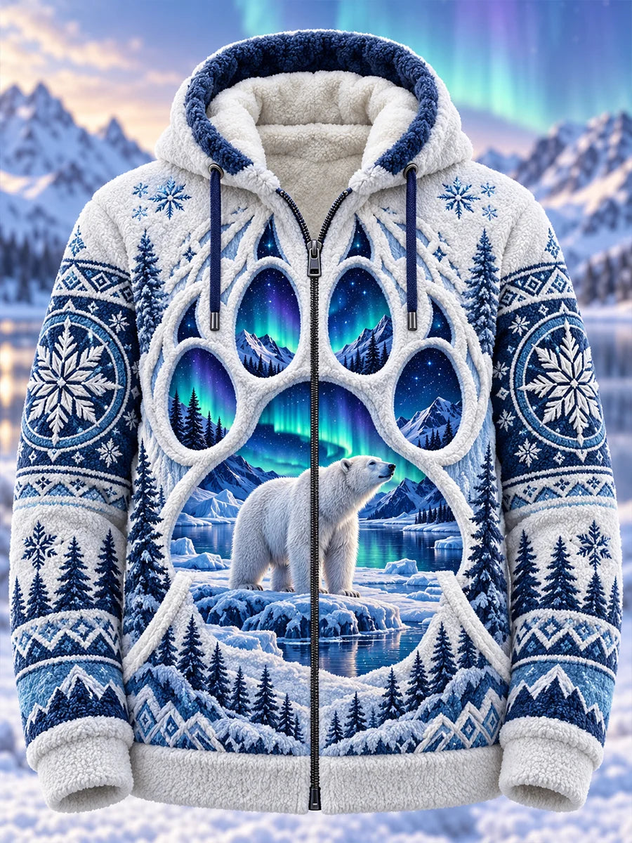 Men's Nordic Forest Animals Flannel Hooded Jacket
