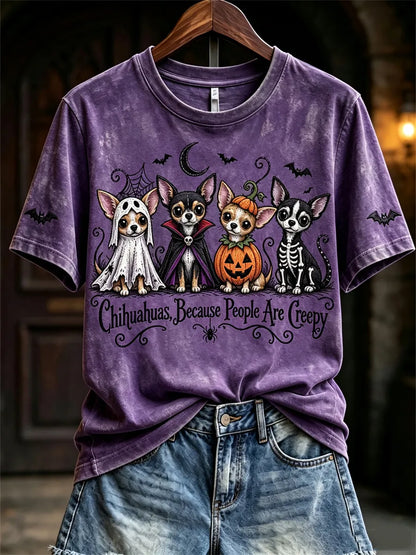 Women's Chihuahuas Because People Are Creepy Halloween Dogs Print short-sleeved T-shirt