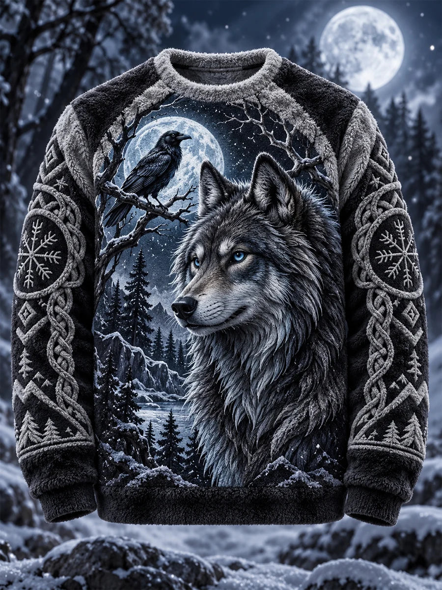 Men's Nordic Forest Animal Flannel Long-Sleeve Sweatshirt