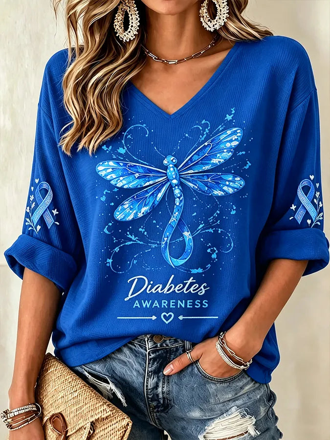 Women's Diabetes Awareness Print Waffle Knit Top