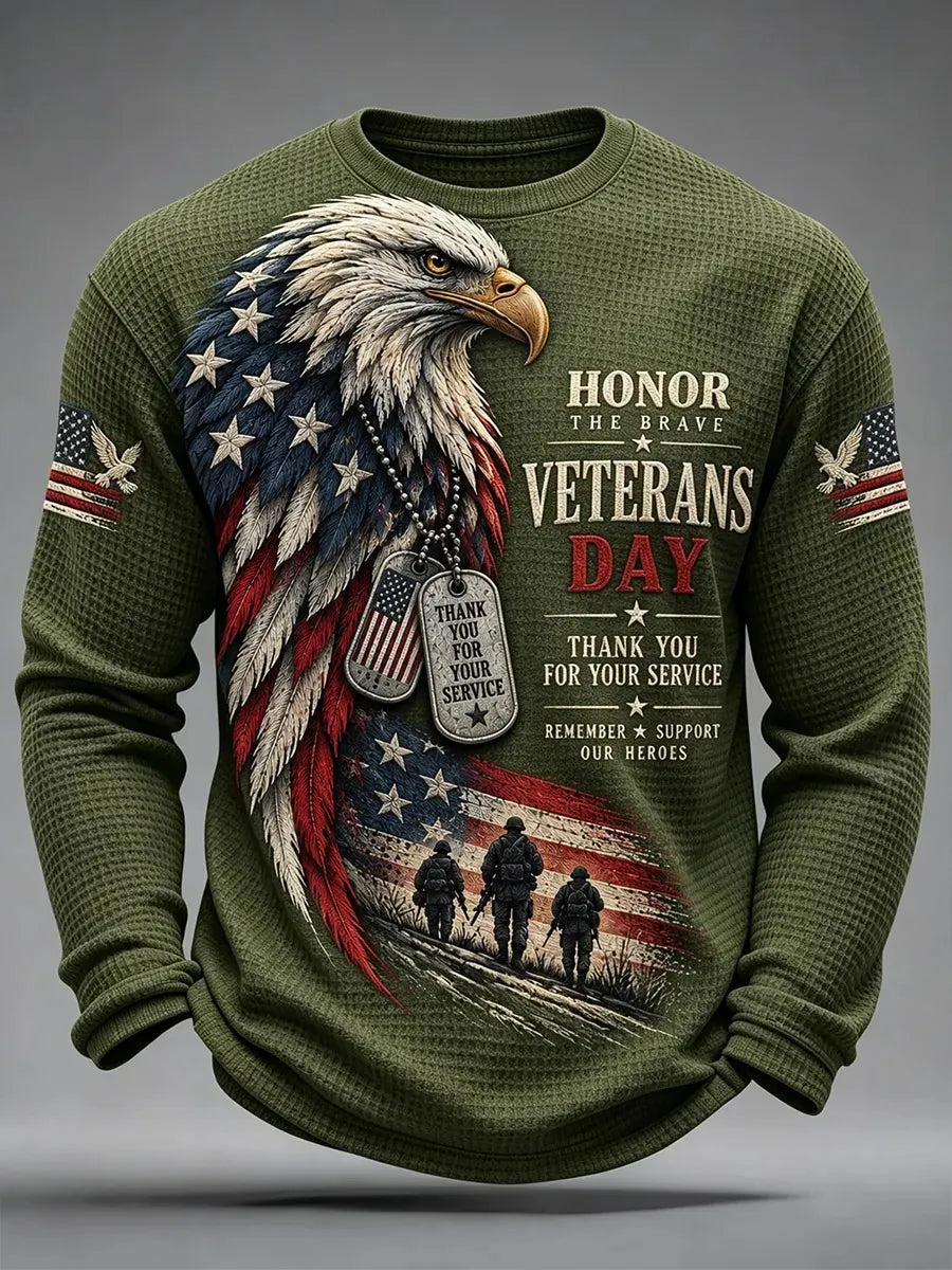 🎖️Men's U.S. Veterans Day Print Waffle Long Sleeve T-Shirt