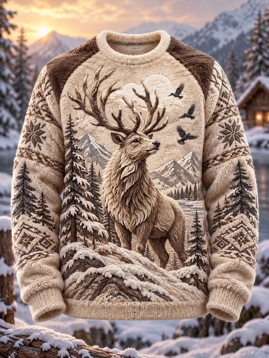 Men's Nordic Forest Animal Flannel Long-Sleeve Sweatshirt
