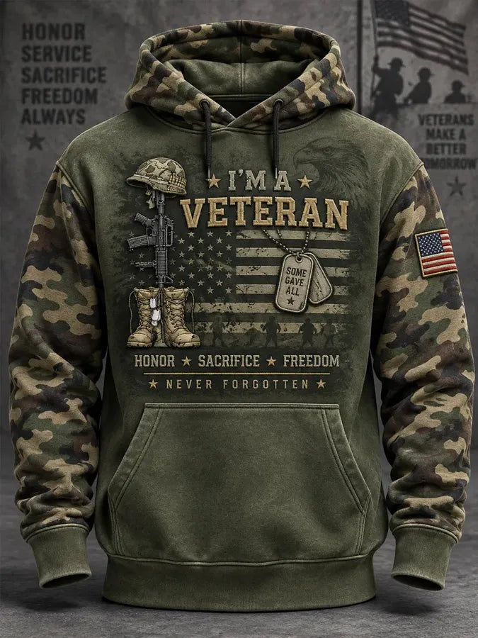 Men's Veterans Day US Flag Camouflage Print Casual Hoodie