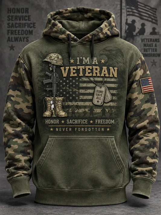 Men's Veterans Day US Flag Camouflage Print Casual Hoodie