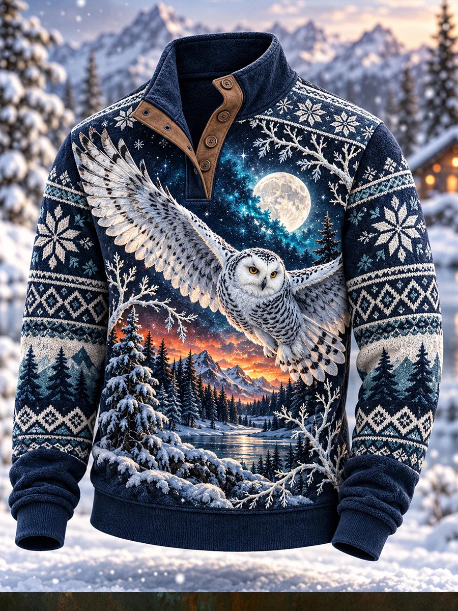 Men's Nordic Forest Animal Four-Button Hoodie