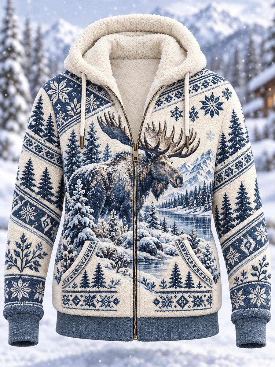 Women's Nordic Forest Animal Fleece-Lined Hoodie