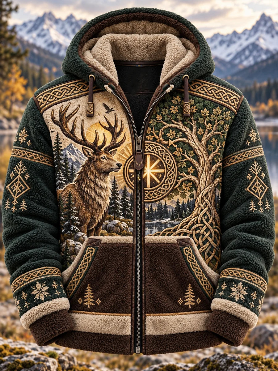 Men's Nordic Forest Animal Flannel Hooded Jacket
