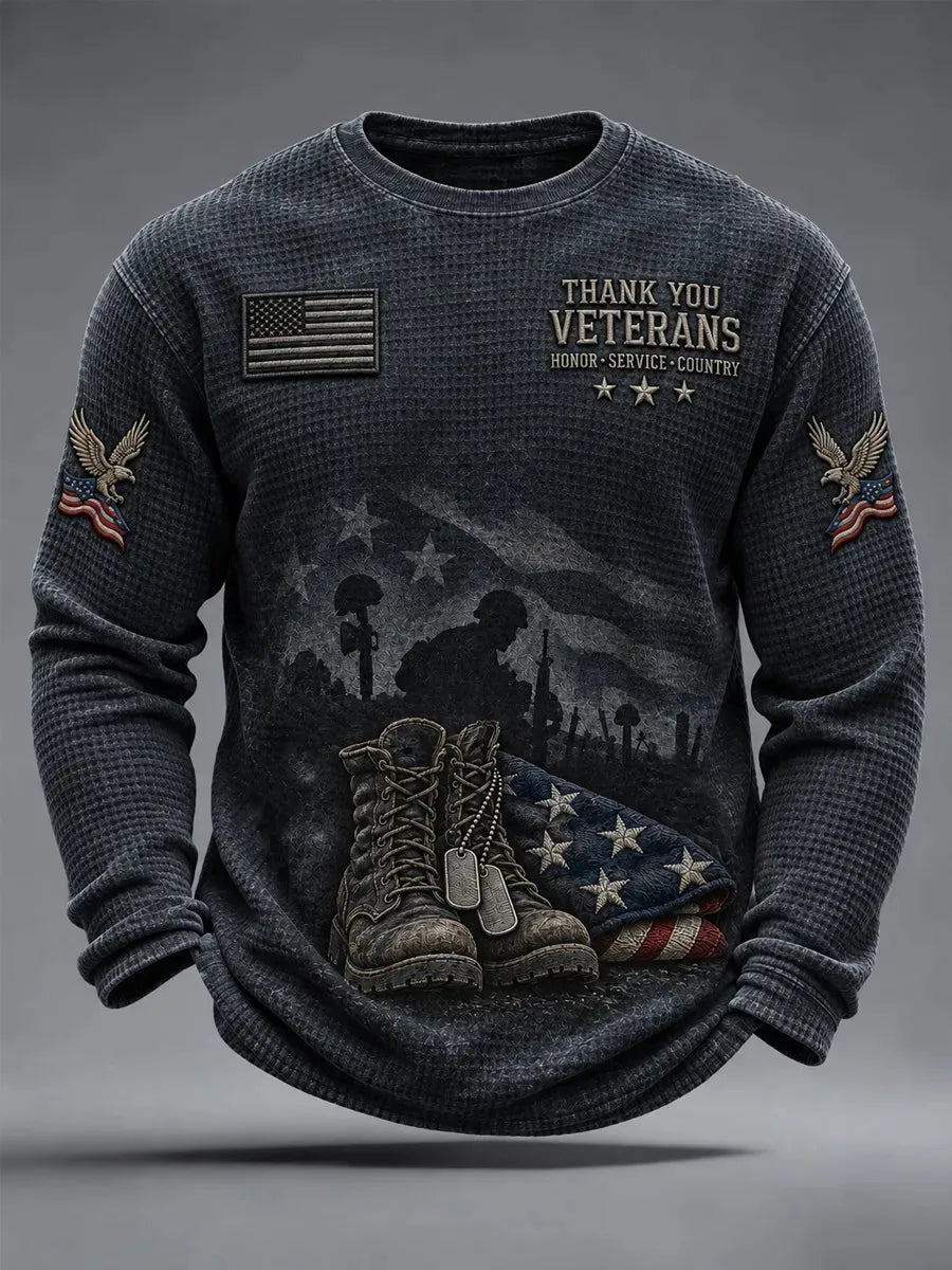 🎖️Men's U.S. Veterans Day Print Waffle Long Sleeve T-Shirt