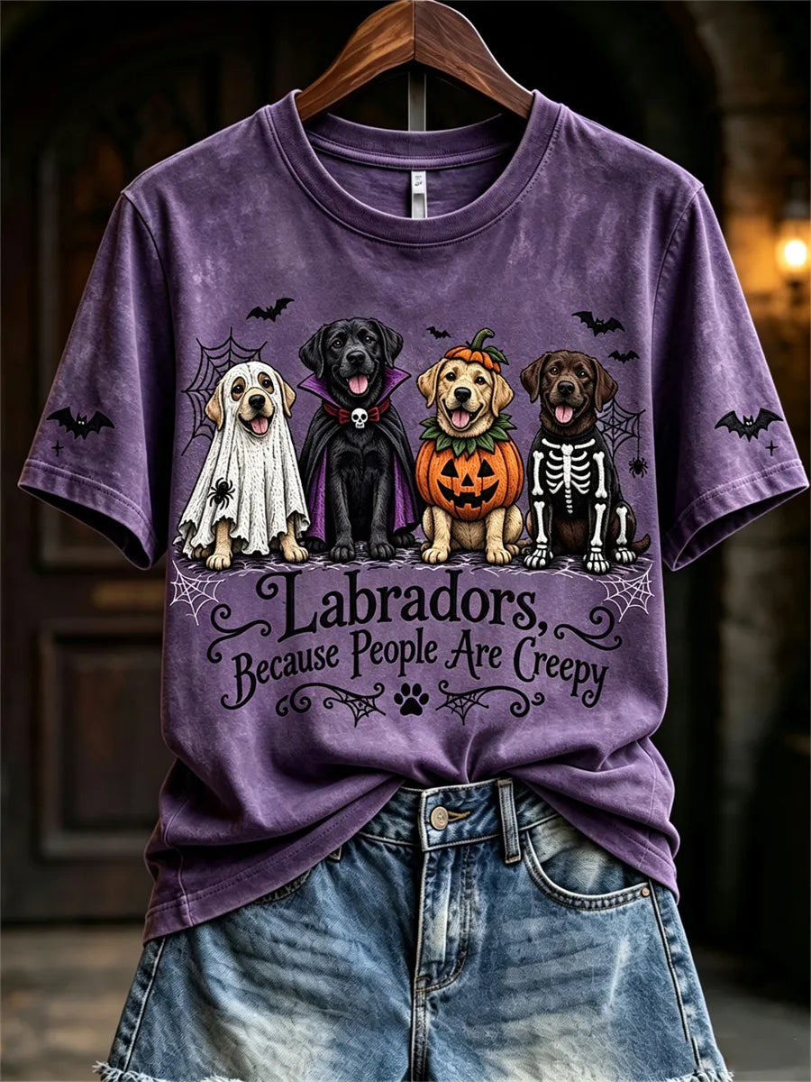 Women's Labradors Because People Are Creepy Halloween Dogs Print short-sleeved T-shirt