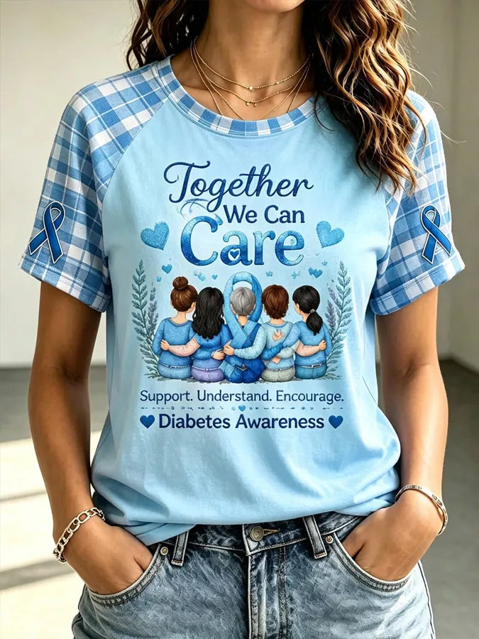 Women's World Diabetes Day Printed V-Neck Top