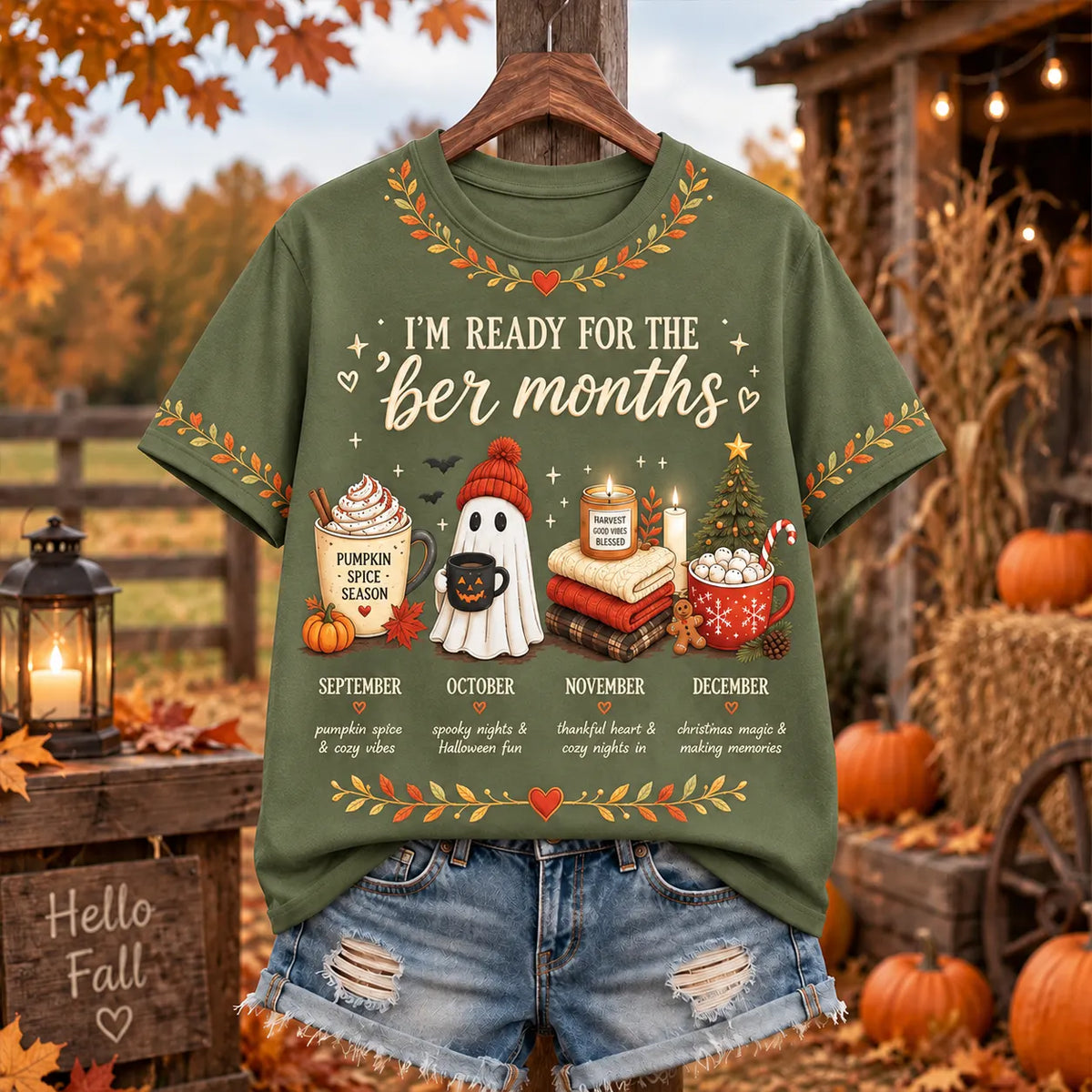 Women's "i'm Ready For The 'ber Months" Pumpkin Spice Ghost And Holiday Icons Graphic T-shirt
