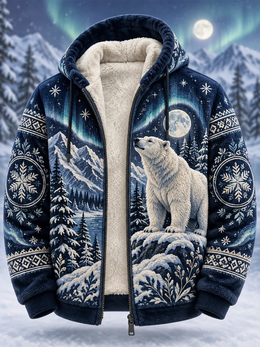 Men's Nordic Forest Animals Fleece-Lined Hooded Jacket