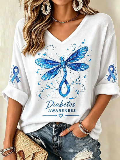 Women's Diabetes Awareness Print Waffle Knit Top