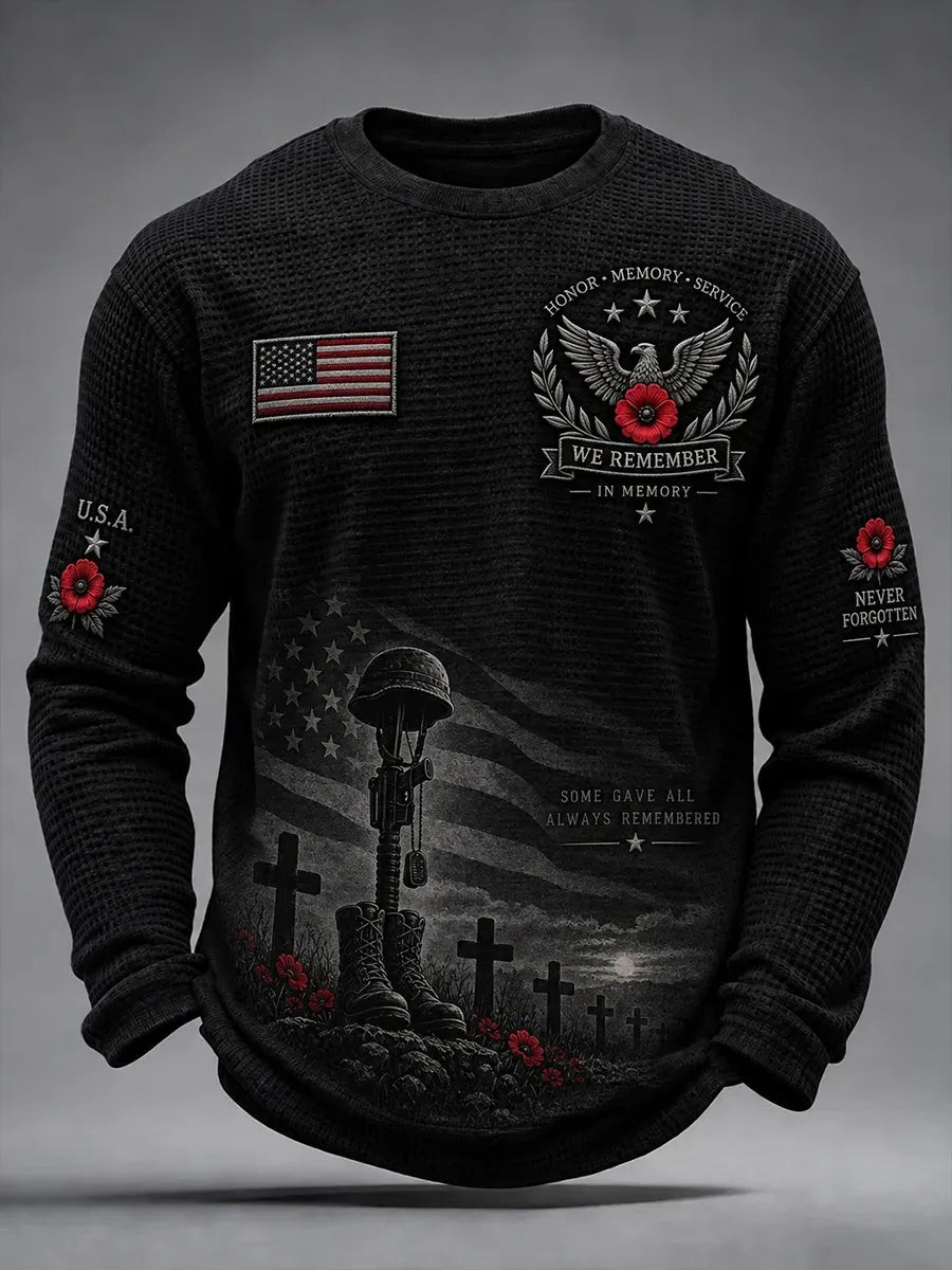 🎖️Men's Veterans Day Theme Waffle Long Sleeve T-Shirt