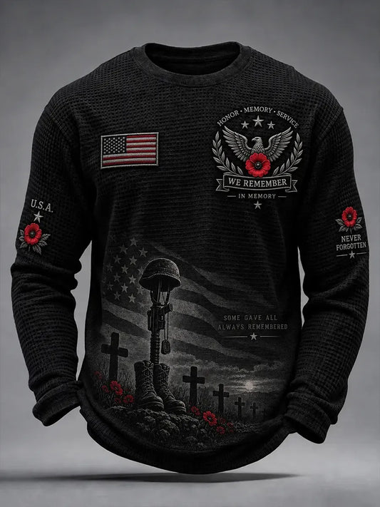 🎖️Men's Veterans Day Theme Waffle Long Sleeve T-Shirt