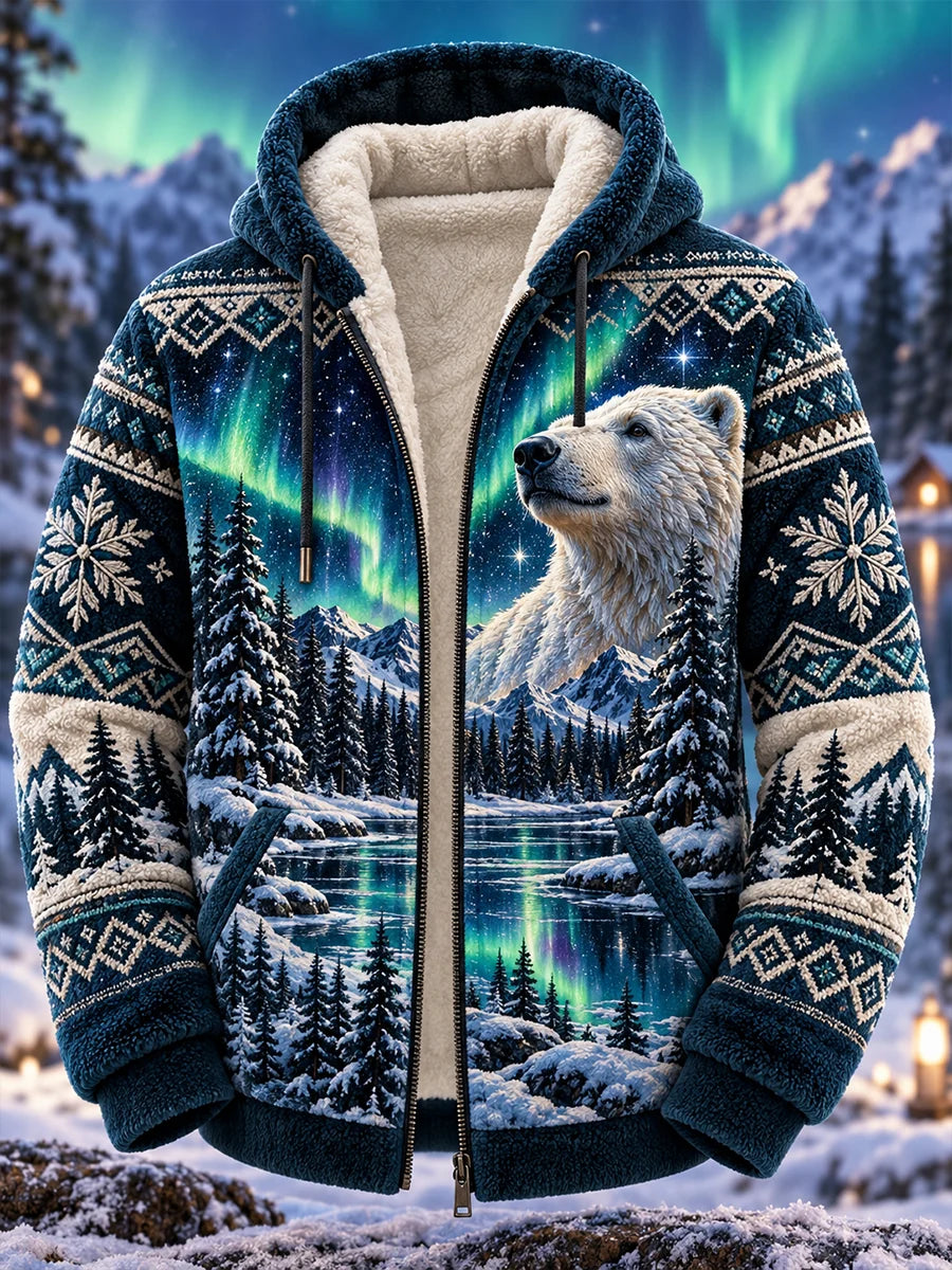 Men's Nordic Forest Animal Flannel Hooded Jacket