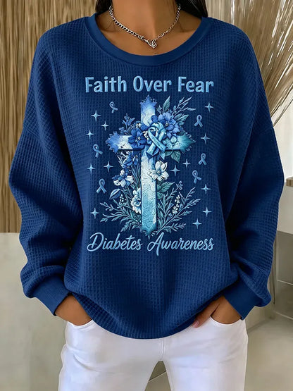 Women's Casual Printed Waffle Long-Sleeve Top