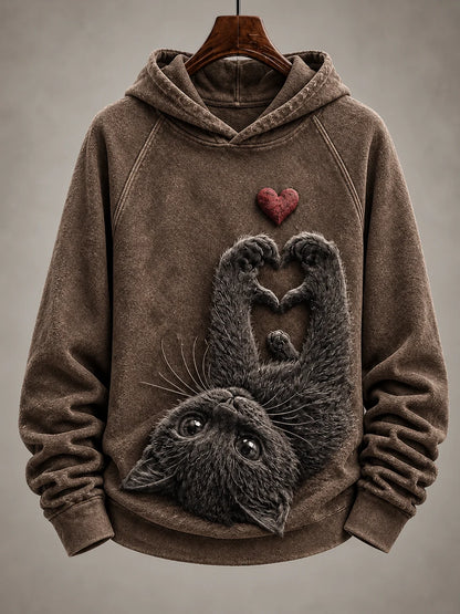 Women's Vintage Cat Print Hoodie