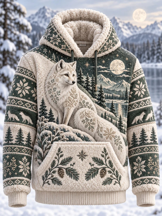 Men's Nordic Forest Animal Fleece-Lined Hoodie