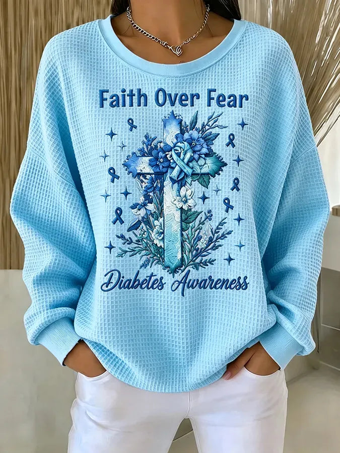 Women's Casual Printed Waffle Long-Sleeve Top