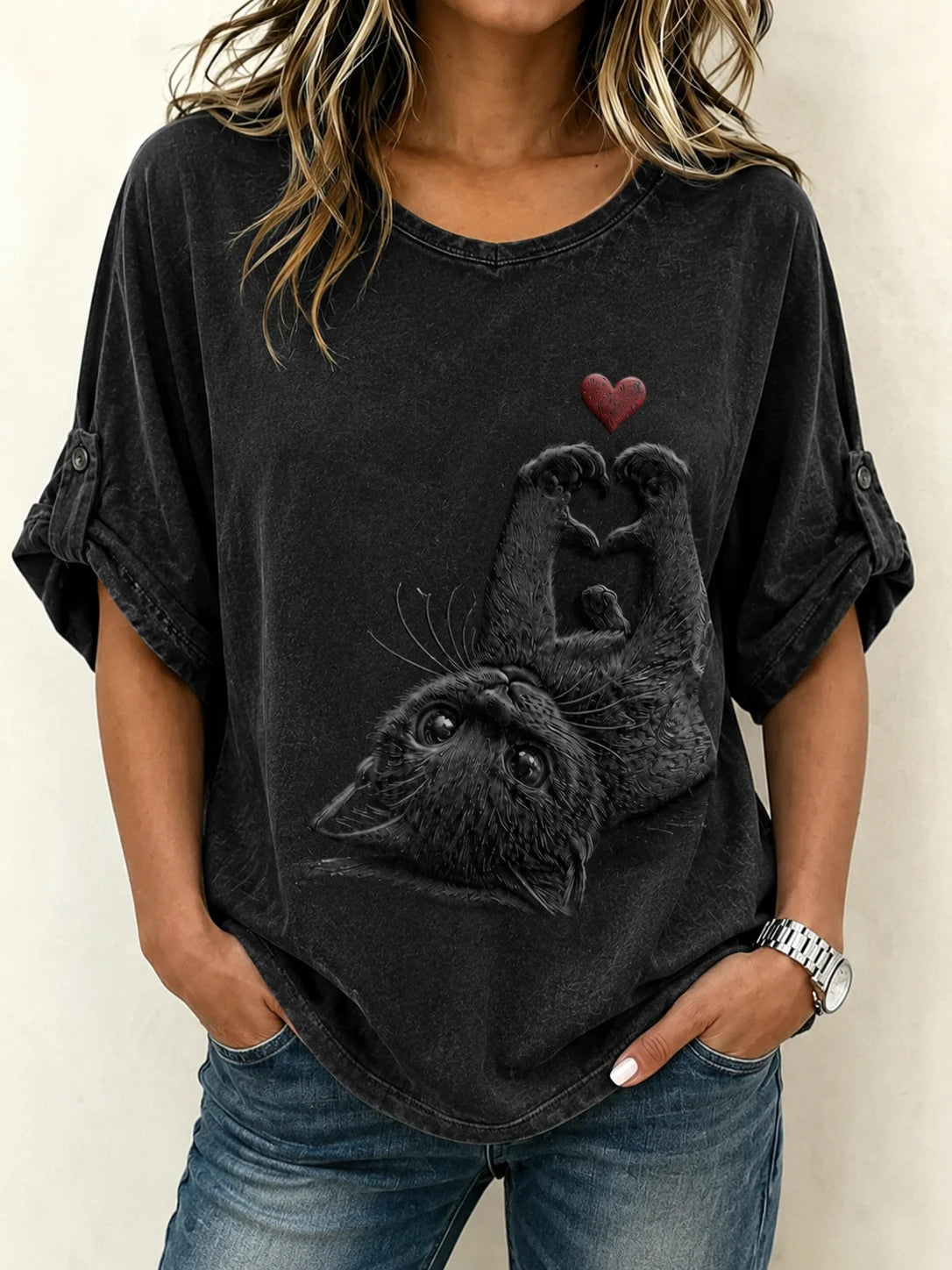 Women's Vintage Casual Cat Print Shirt