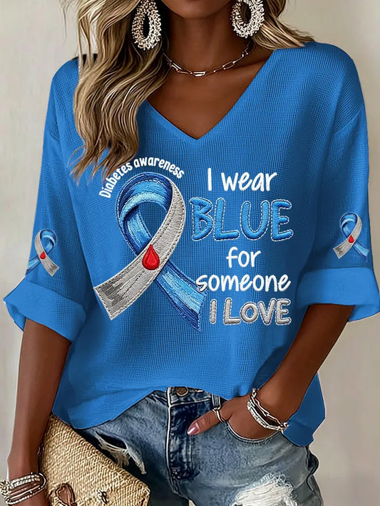 Women's Casual Printed Waffle Top