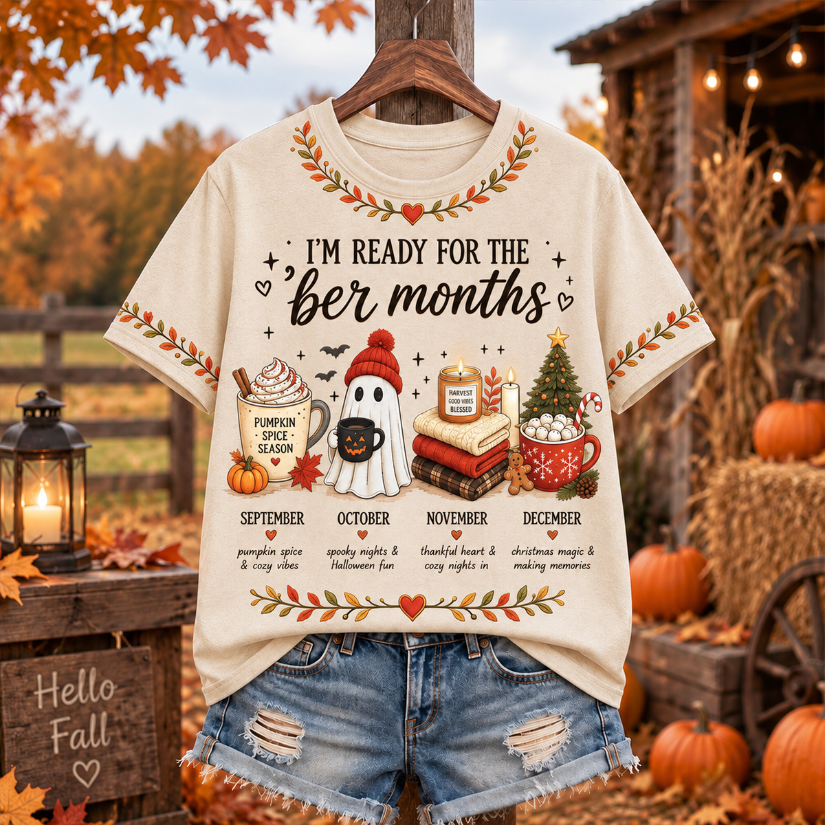 Women's "i'm Ready For The 'ber Months" Pumpkin Spice Ghost And Holiday Icons Graphic T-shirt