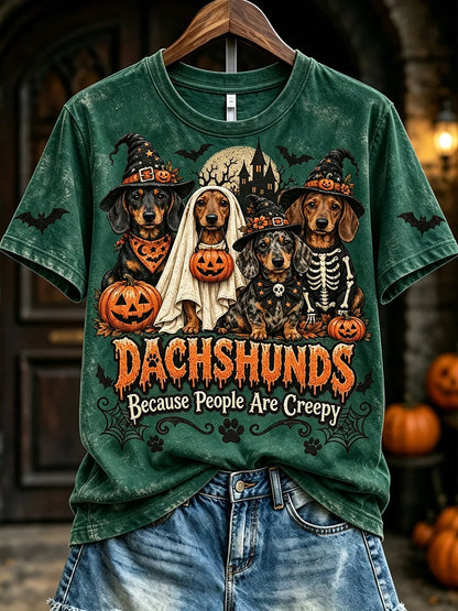 Women's Dachshunds Because People Are Creepy Halloween Print Short-sleeved T-shirt