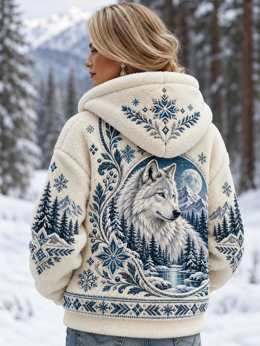 Women's Nordic Forest Animals Flannel Hoodie
