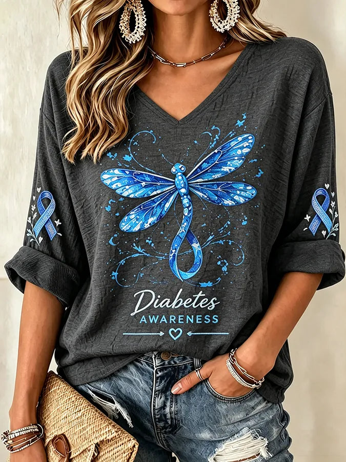 Women's Diabetes Awareness Print Waffle Knit Top