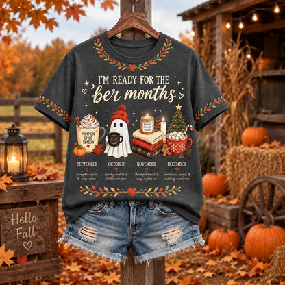 Women's "i'm Ready For The 'ber Months" Pumpkin Spice Ghost And Holiday Icons Graphic T-shirt