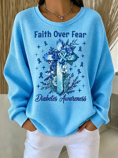 Women's Casual Printed Waffle Long-Sleeve Top
