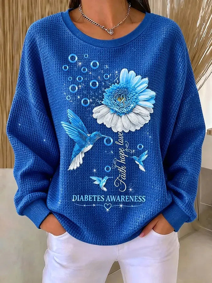 Women's Casual Printed Waffle Long-Sleeve Top