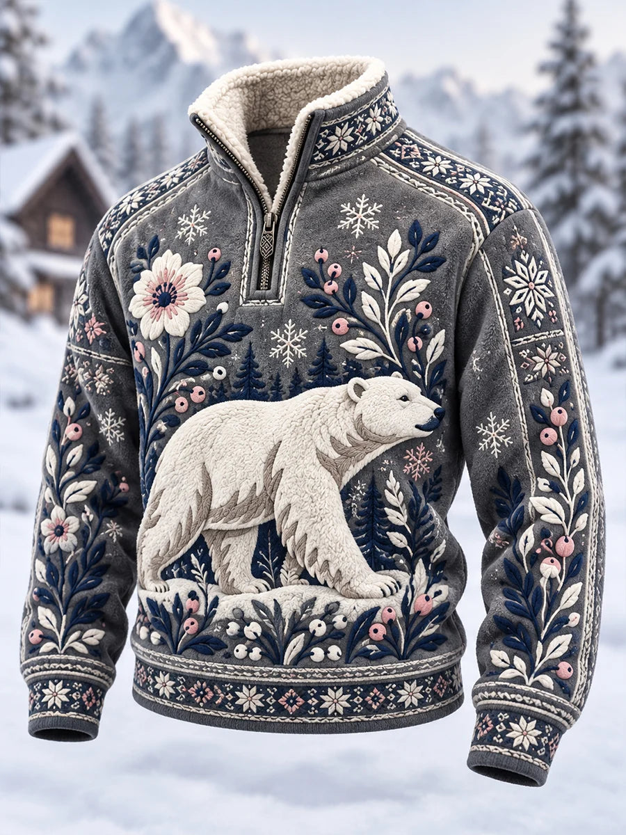 Women's Nordic Forest Animal Fleece-Lined Long-Sleeve Sweatshirt